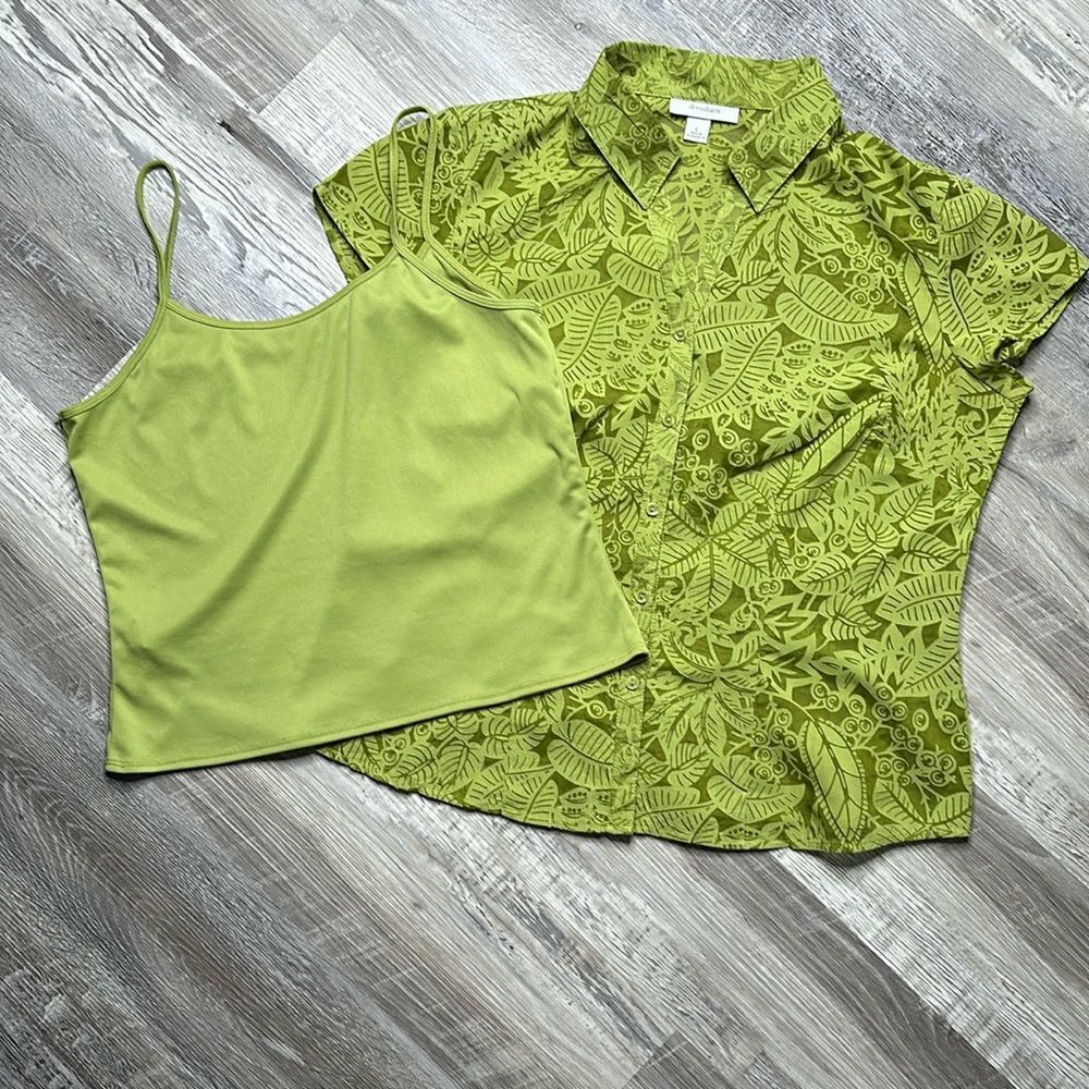 Dressbarn 2 Piece Green Top Set Blouse + Cami | Large | Leaf Print | WA-1578 - Picture 5 of 16